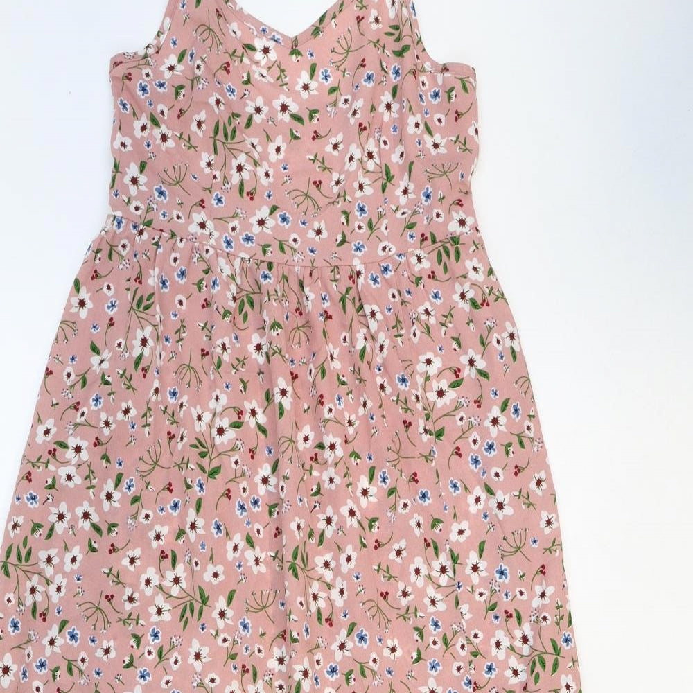 SheIn Girls Pink Floral Polyamide Trapeze & Swing Size 12-13 Years V-Neck