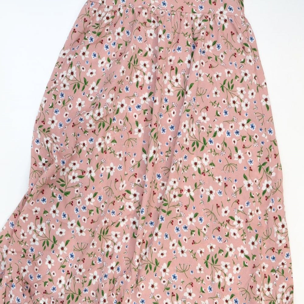 SheIn Girls Pink Floral Polyamide Trapeze & Swing Size 12-13 Years V-Neck