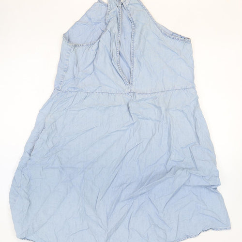 Mango Womens Blue Lyocell Fit & Flare Size M Round Neck Button