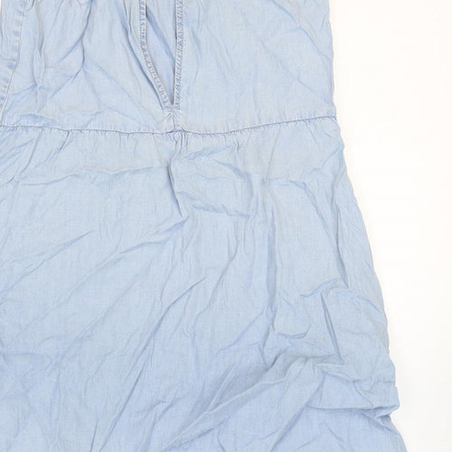 Mango Womens Blue Lyocell Fit & Flare Size M Round Neck Button