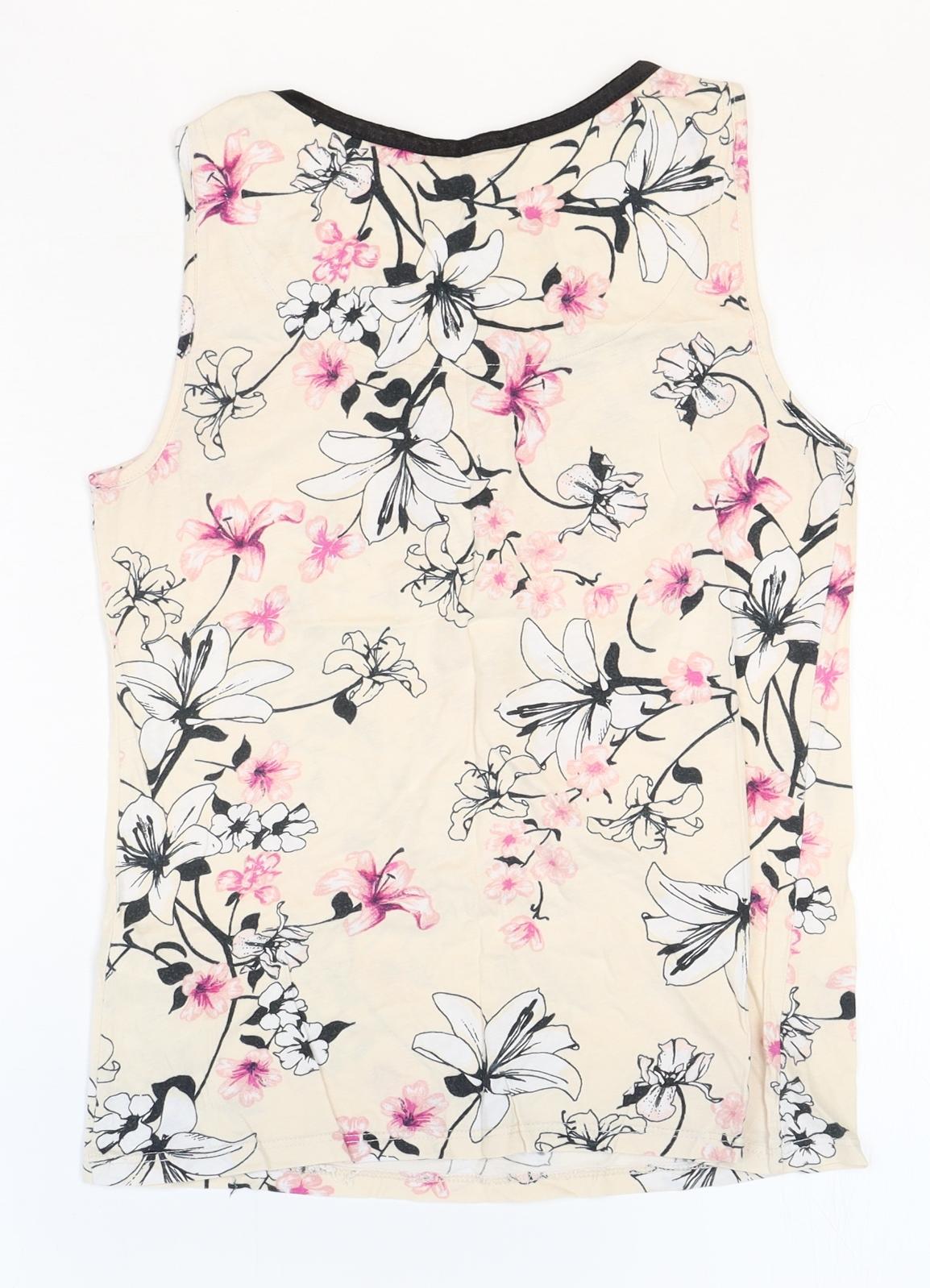 Dorothy Perkins Womens Beige Floral 100% Cotton Basic Tank Size 8 Round Neck