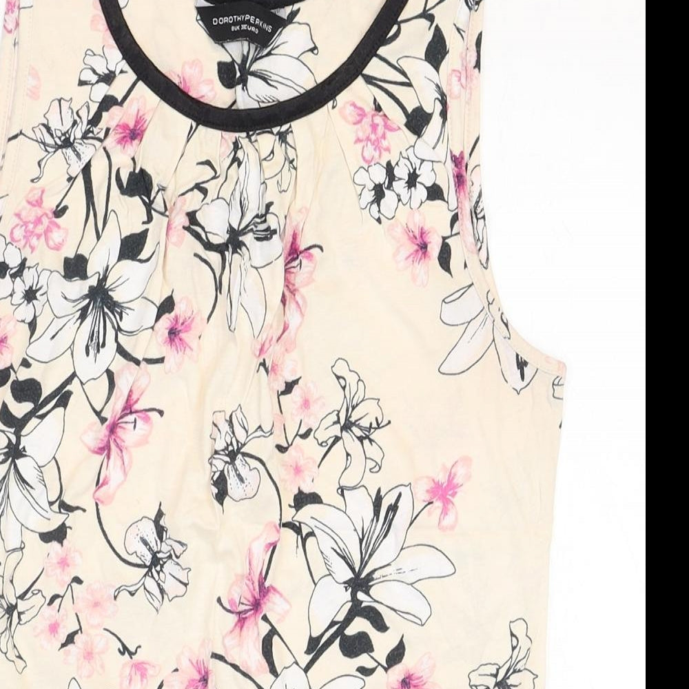 Dorothy Perkins Womens Beige Floral 100% Cotton Basic Tank Size 8 Round Neck