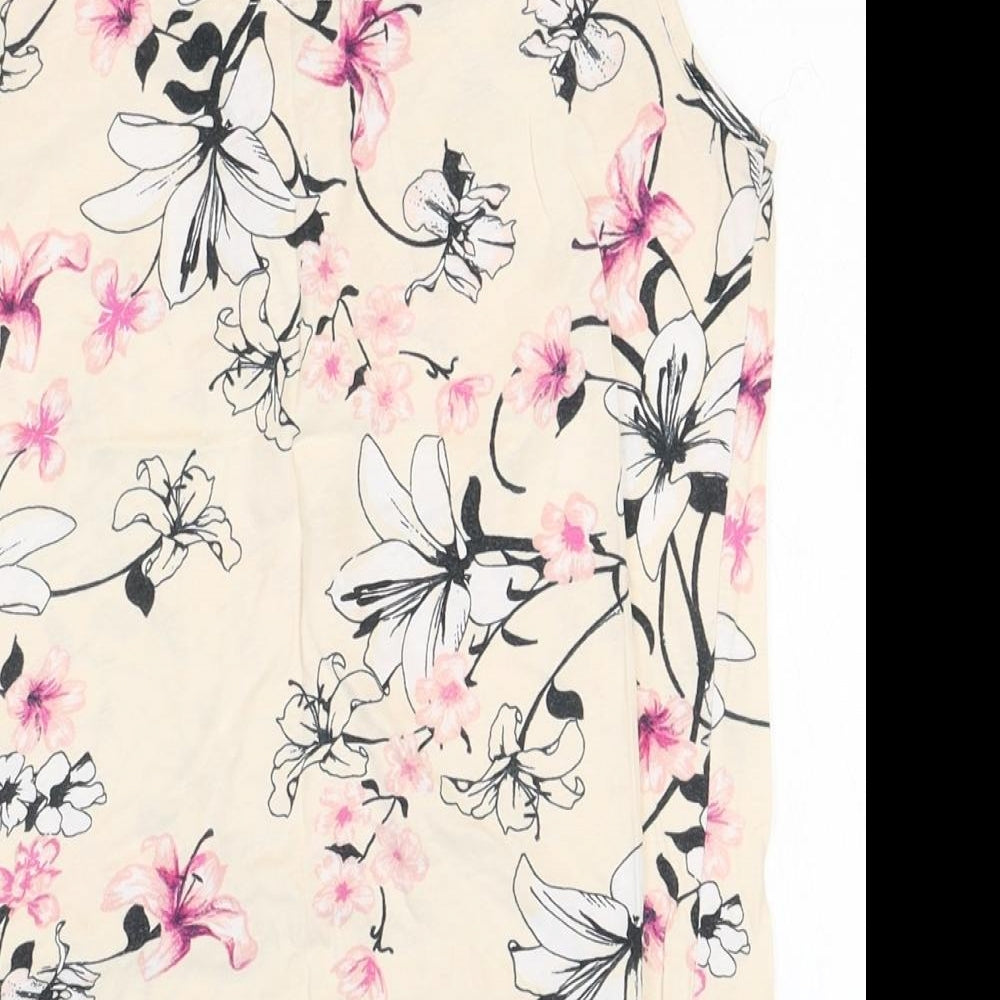 Dorothy Perkins Womens Beige Floral 100% Cotton Basic Tank Size 8 Round Neck