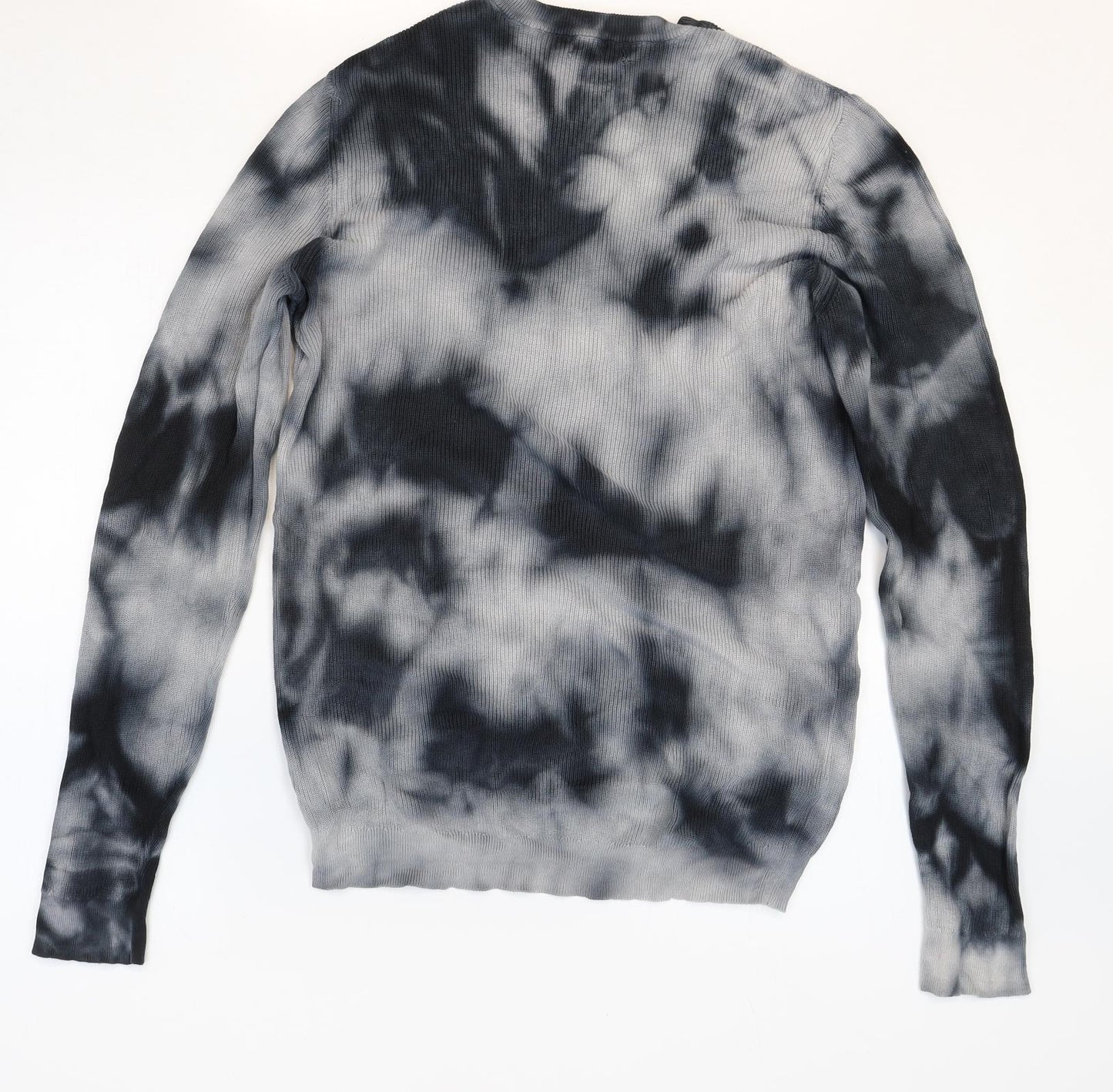 River Island Mens Grey Round Neck Geometric Cotton Pullover Jumper Size S - Tie Dye Pattern