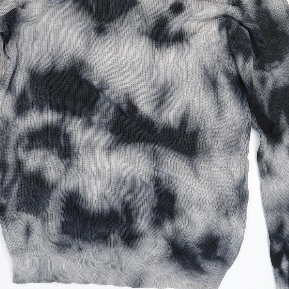 River Island Mens Grey Round Neck Geometric Cotton Pullover Jumper Size S - Tie Dye Pattern