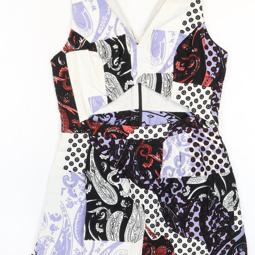 Topshop Womens Multicoloured Geometric Cotton Mini Size 6 V-Neck Zip
