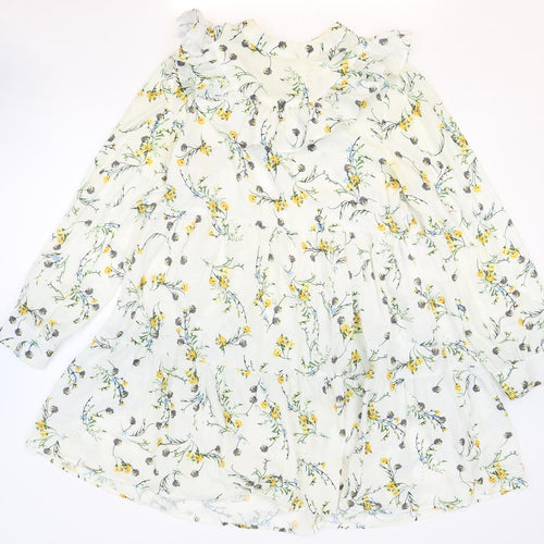 Nasty Gal Womens White Floral Polyester Trapeze & Swing Size M Round Neck Zip