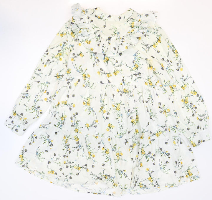Nasty Gal Womens White Floral Polyester Trapeze & Swing Size M Round Neck Zip