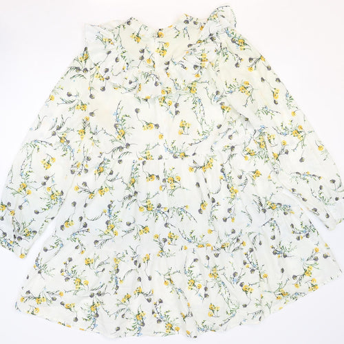 Nasty Gal Womens White Floral Polyester Trapeze & Swing Size M Round Neck Zip