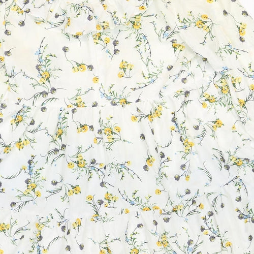Nasty Gal Womens White Floral Polyester Trapeze & Swing Size M Round Neck Zip