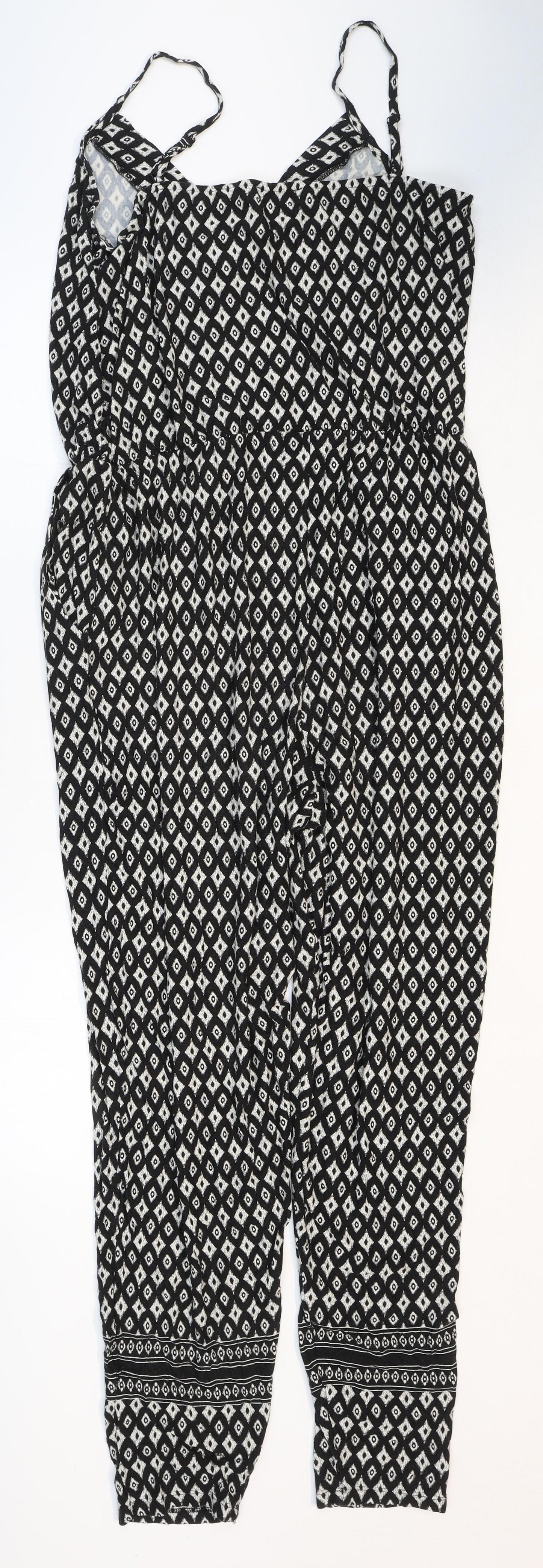 Papaya Womens Black Geometric Viscose Jumpsuit One-Piece Size 14 Pullover