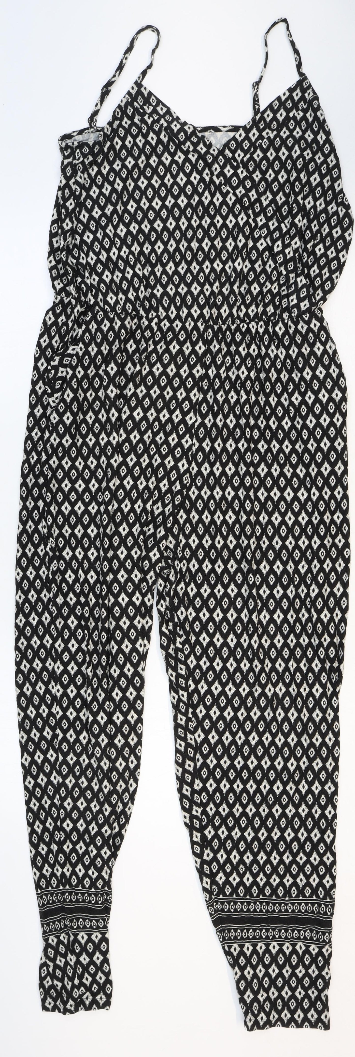 Papaya Womens Black Geometric Viscose Jumpsuit One-Piece Size 14 Pullover