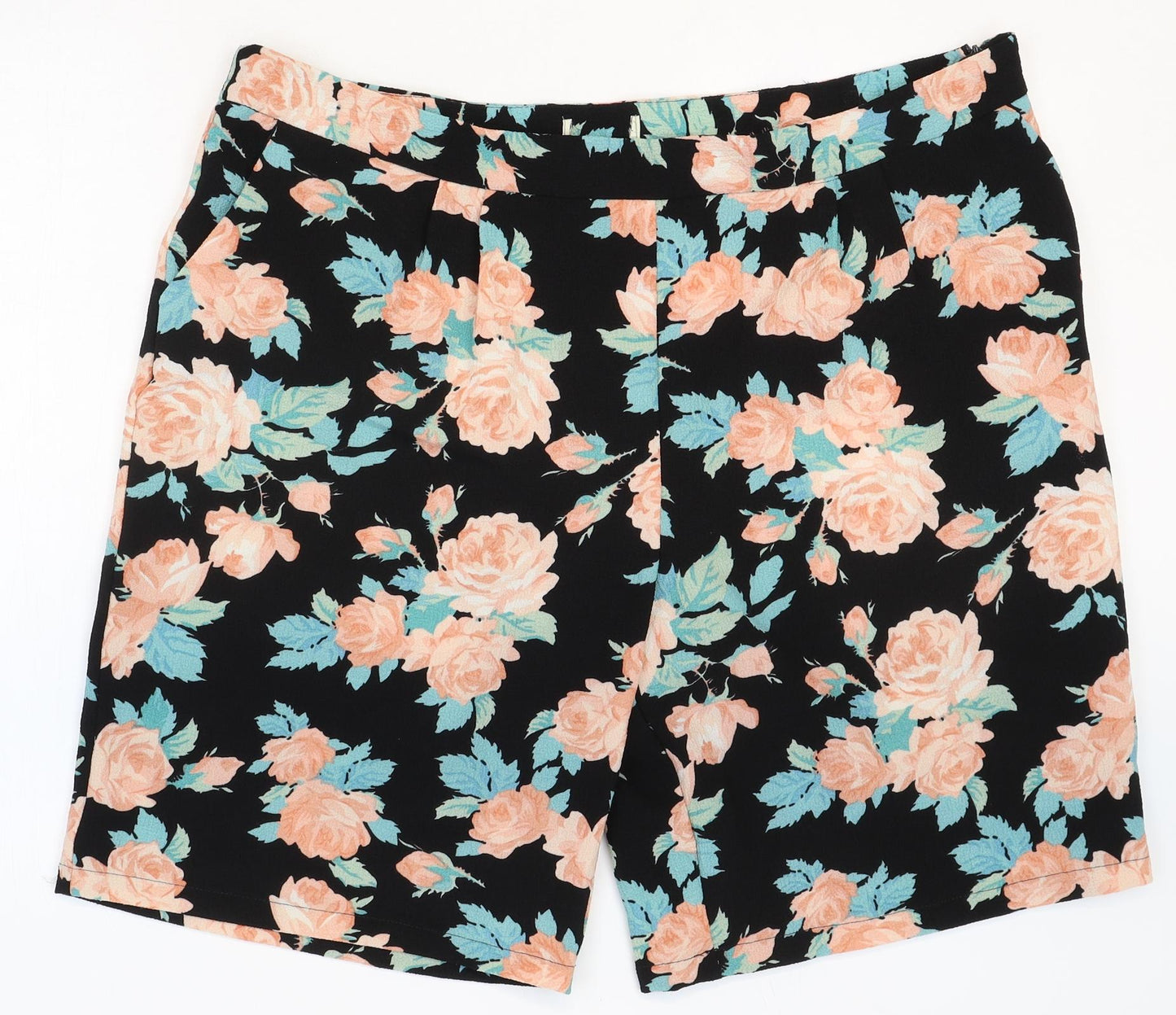 Preworn Womens Black Floral Polyester Sweat Shorts Size 20 Regular Zip