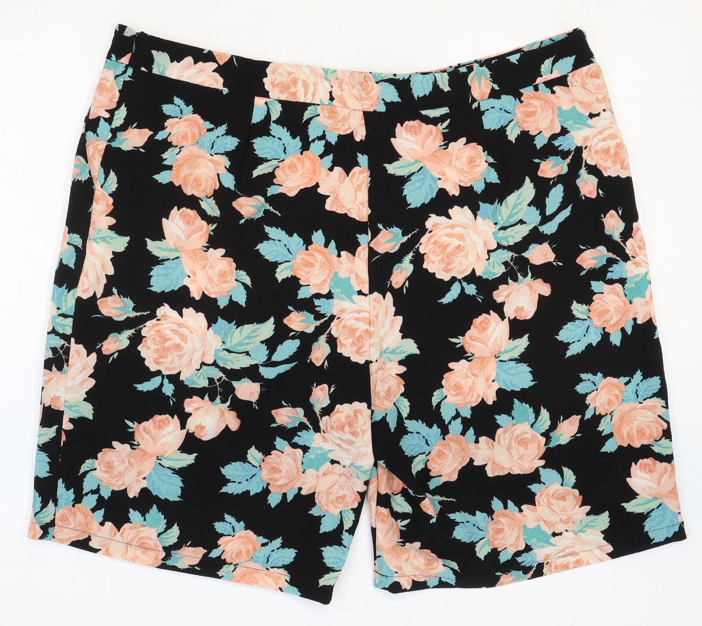 Preworn Womens Black Floral Polyester Sweat Shorts Size 20 Regular Zip