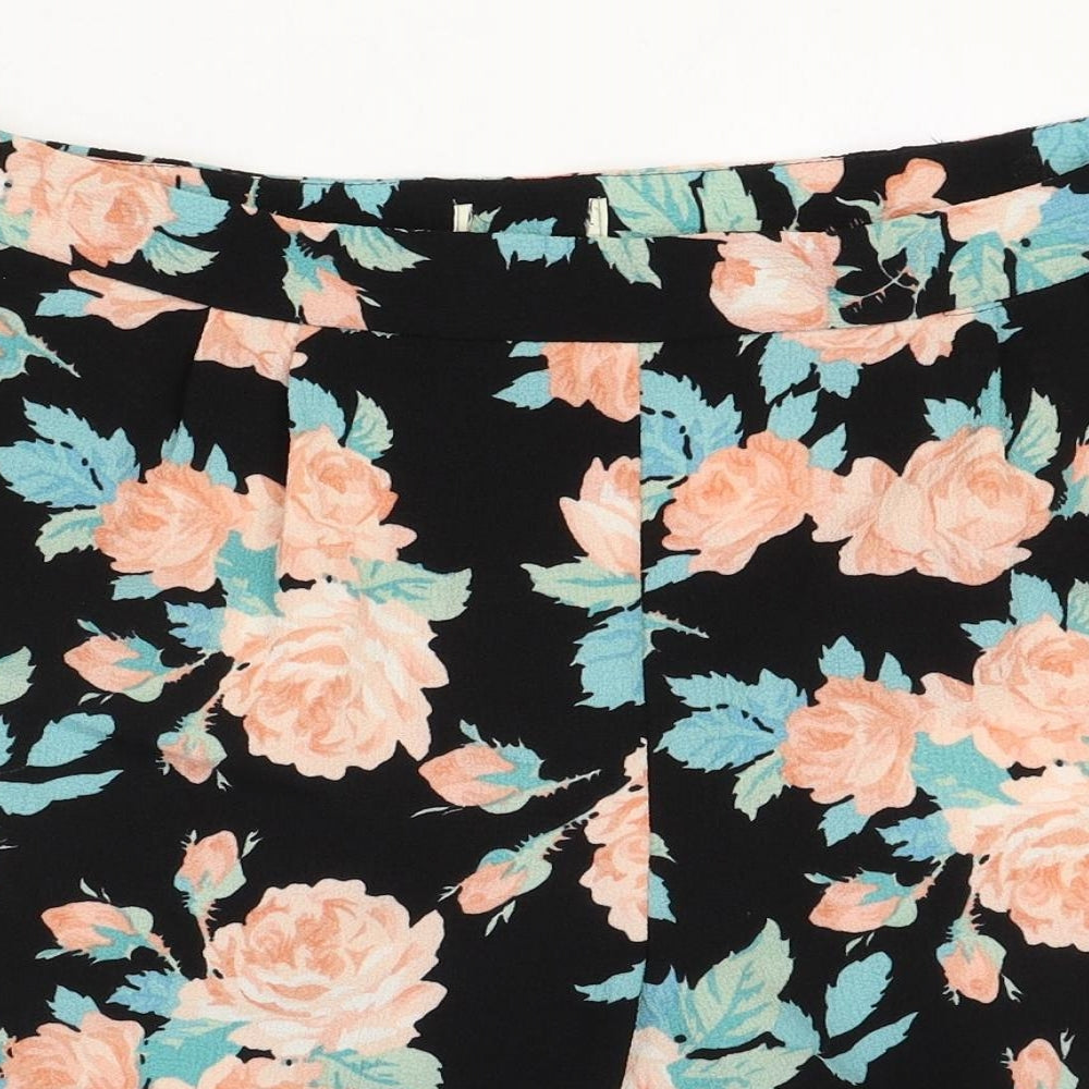 Preworn Womens Black Floral Polyester Sweat Shorts Size 20 Regular Zip