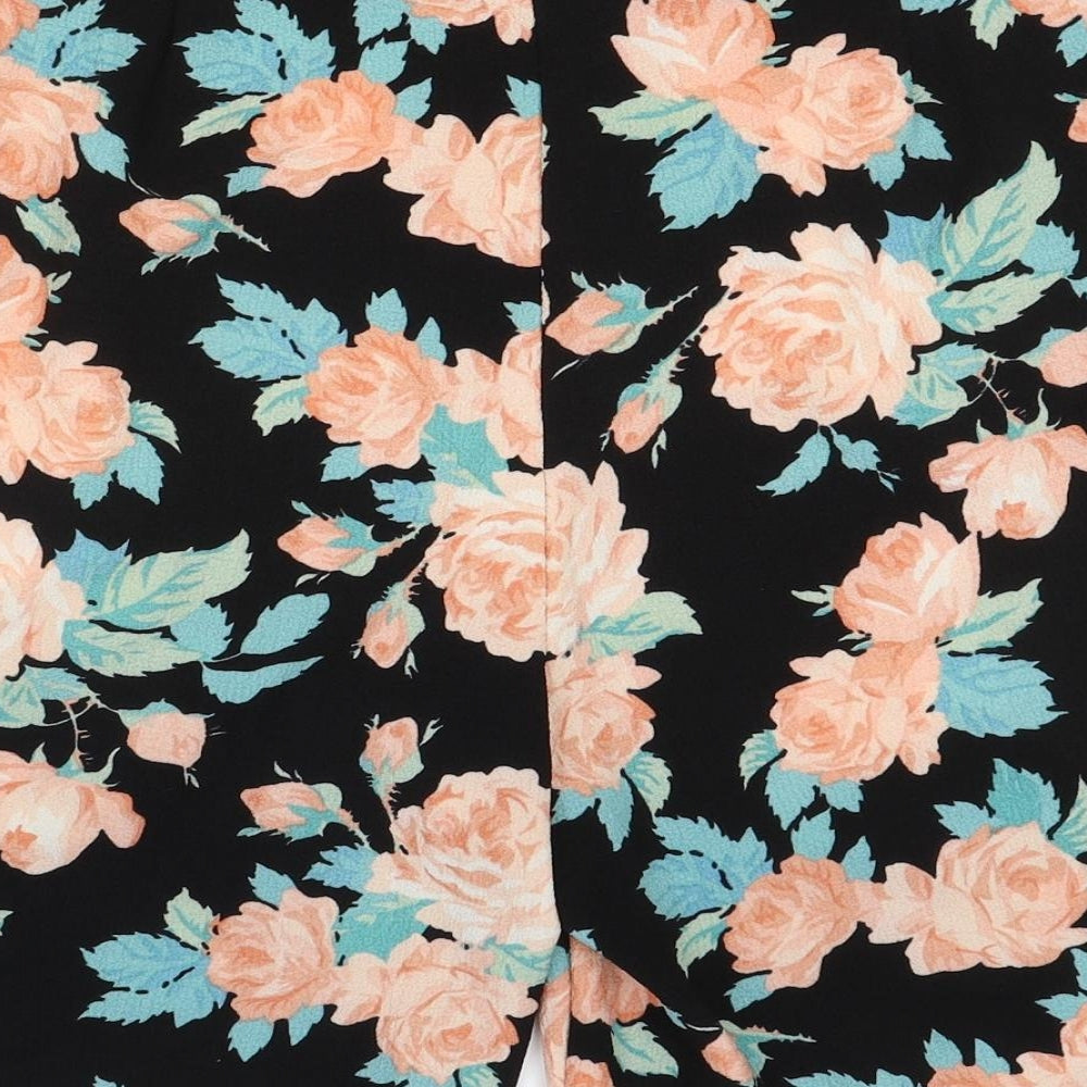 Preworn Womens Black Floral Polyester Sweat Shorts Size 20 Regular Zip