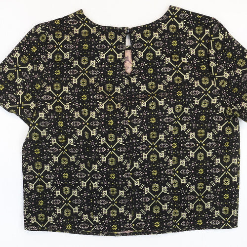 Atmosphere Womens Black Geometric Polyester Basic T-Shirt Size 14 Scoop Neck