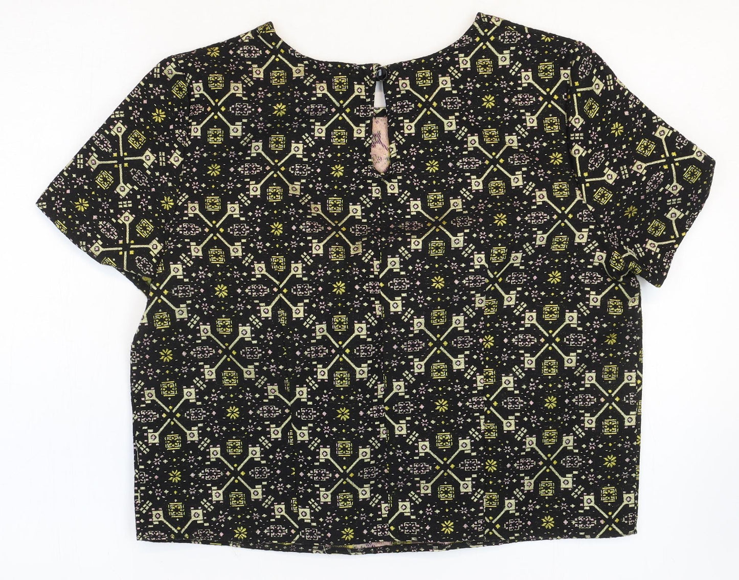 Atmosphere Womens Black Geometric Polyester Basic T-Shirt Size 14 Scoop Neck