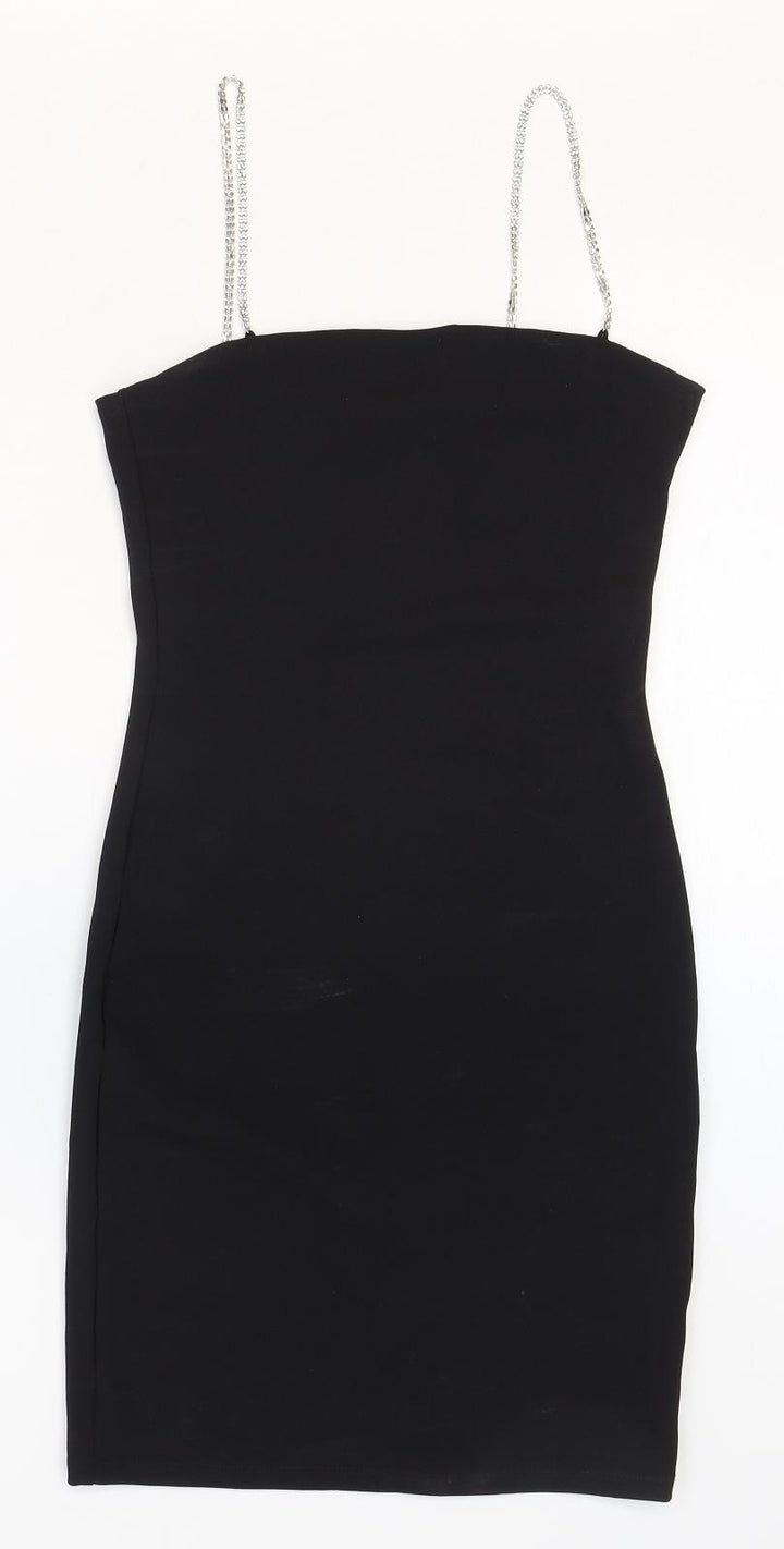 H&M Womens Black Polyester Mini Size XS Square Neck Pullover - Sparkly Straps