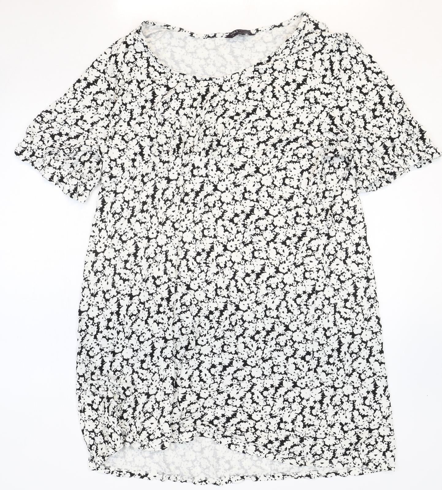 Marks and Spencer Womens White Floral Polyester Tunic T-Shirt Size 20 Scoop Neck
