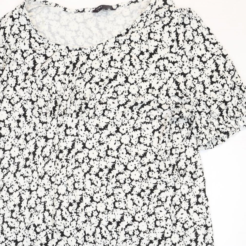 Marks and Spencer Womens White Floral Polyester Tunic T-Shirt Size 20 Scoop Neck