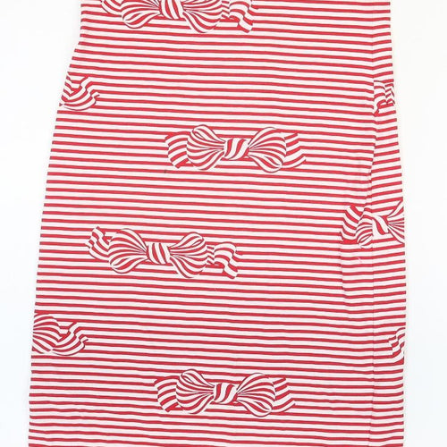Kate Mack Womens Red Striped Cotton Tank Dress Size 12 Scoop Neck Pullover - Bow Pattern