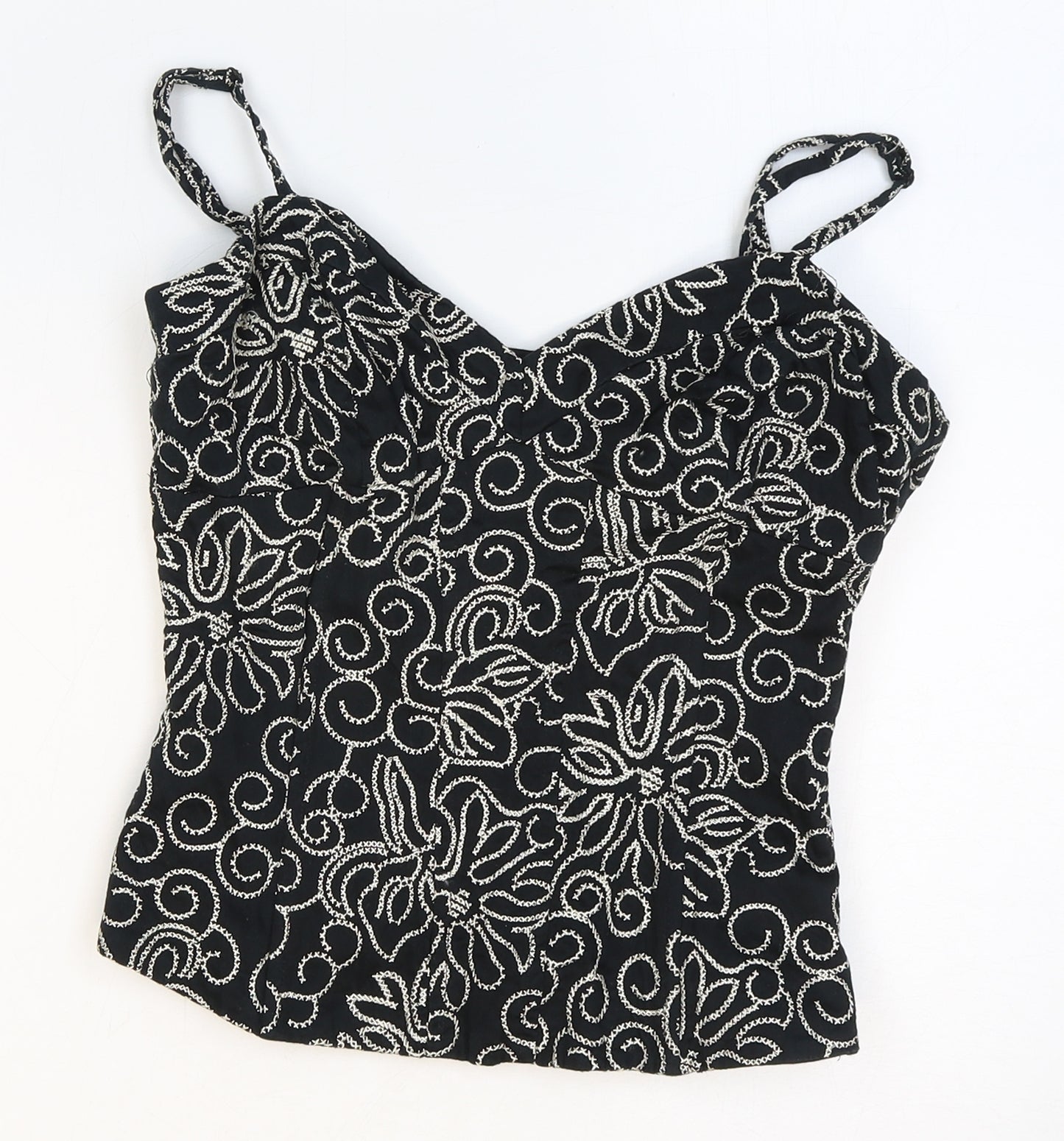 Preworn Womens Black Floral Polyester Basic Tank Size 36 V-Neck
