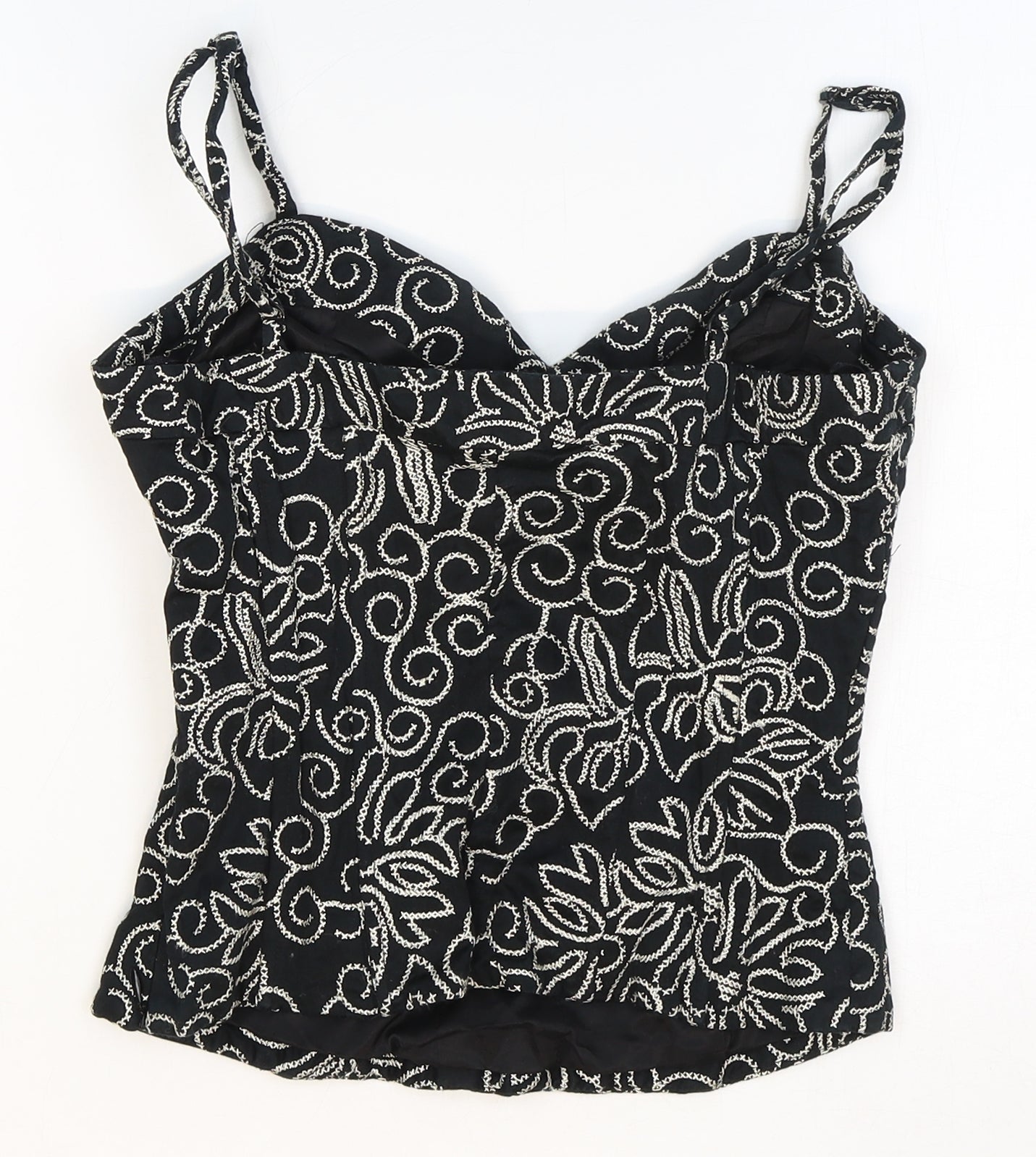 Preworn Womens Black Floral Polyester Basic Tank Size 36 V-Neck