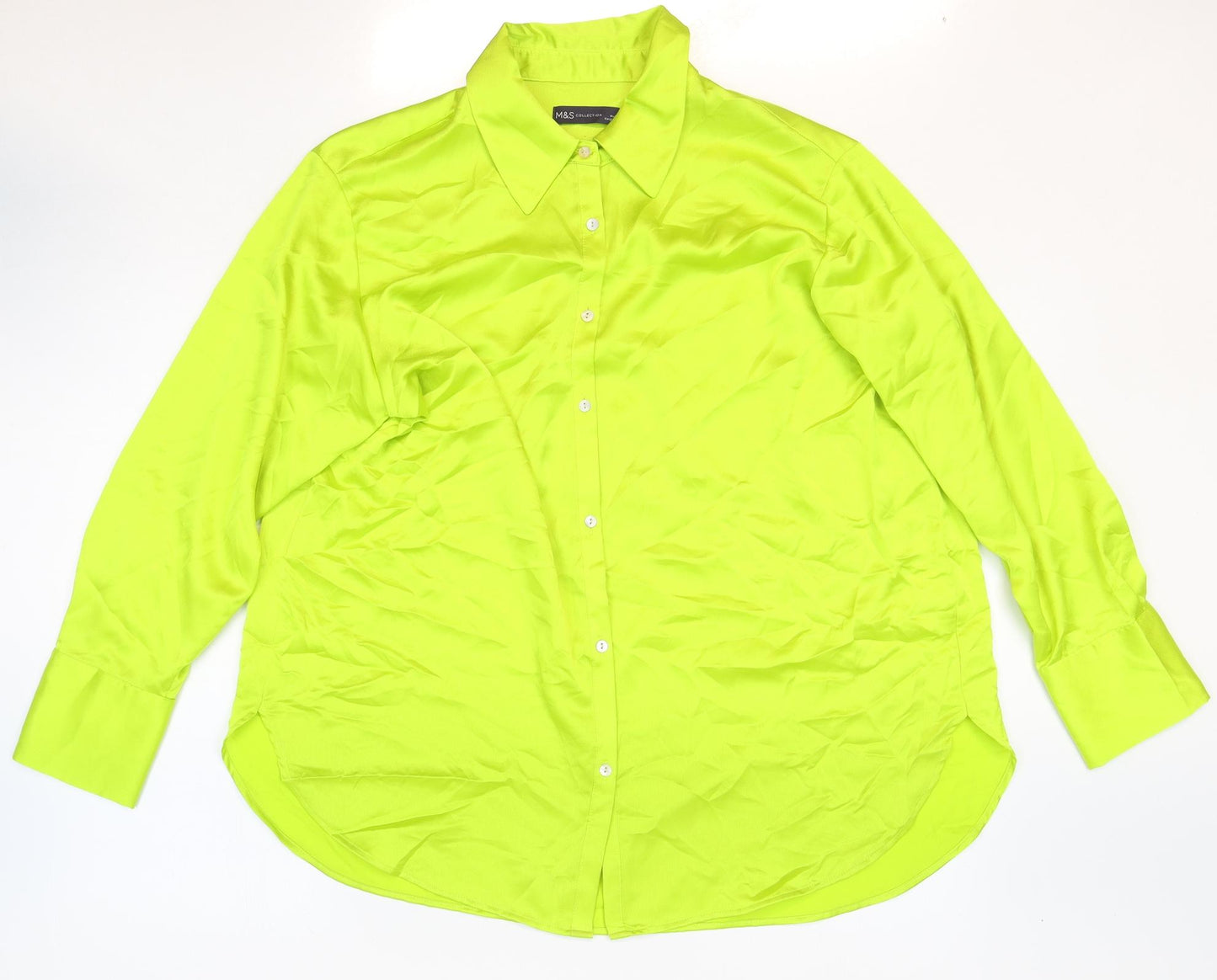 Marks and Spencer Womens Green Polyester Basic Button-Up Size 16 Collared