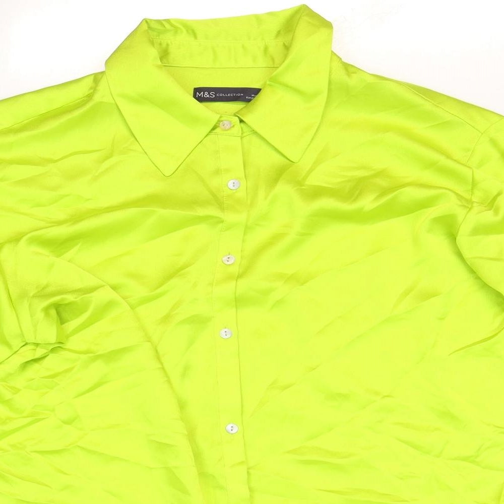 Marks and Spencer Womens Green Polyester Basic Button-Up Size 16 Collared