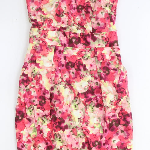 Amphora Womens Pink Floral Cotton Sheath Size 8 Boat Neck Zip