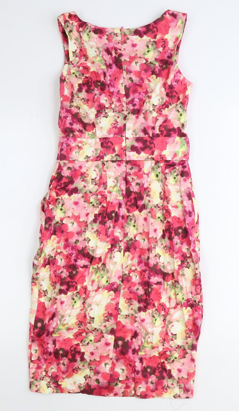 Amphora Womens Pink Floral Cotton Sheath Size 8 Boat Neck Zip