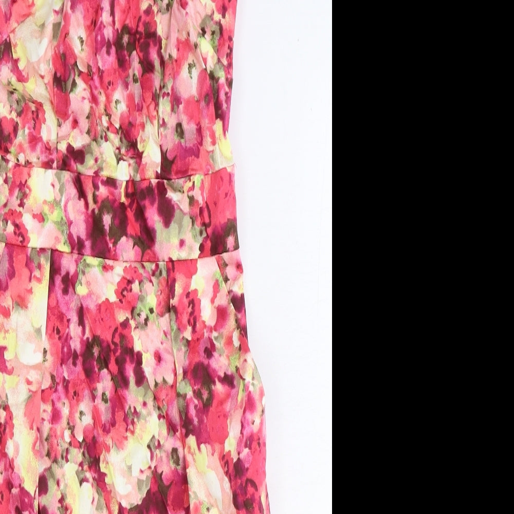 Amphora Womens Pink Floral Cotton Sheath Size 8 Boat Neck Zip