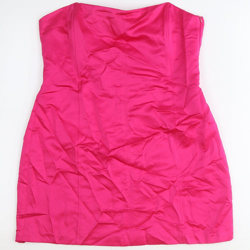 Zara Womens Pink Polyester Mini Size L Off the Shoulder Zip