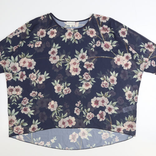 Apricot Womens Blue Floral Polyester Basic Blouse Size S Round Neck