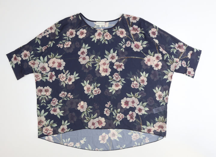 Apricot Womens Blue Floral Polyester Basic Blouse Size S Round Neck