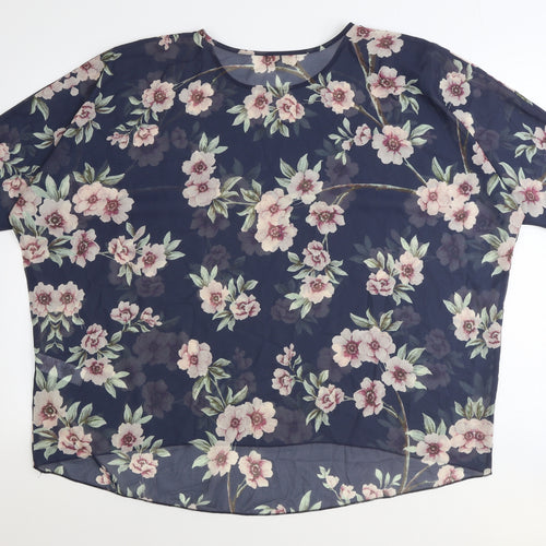 Apricot Womens Blue Floral Polyester Basic Blouse Size S Round Neck