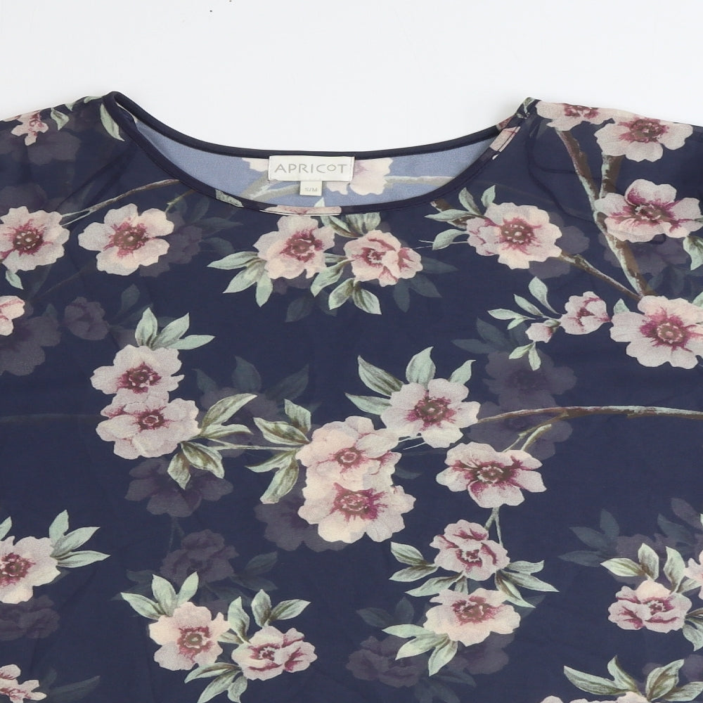 Apricot Womens Blue Floral Polyester Basic Blouse Size S Round Neck