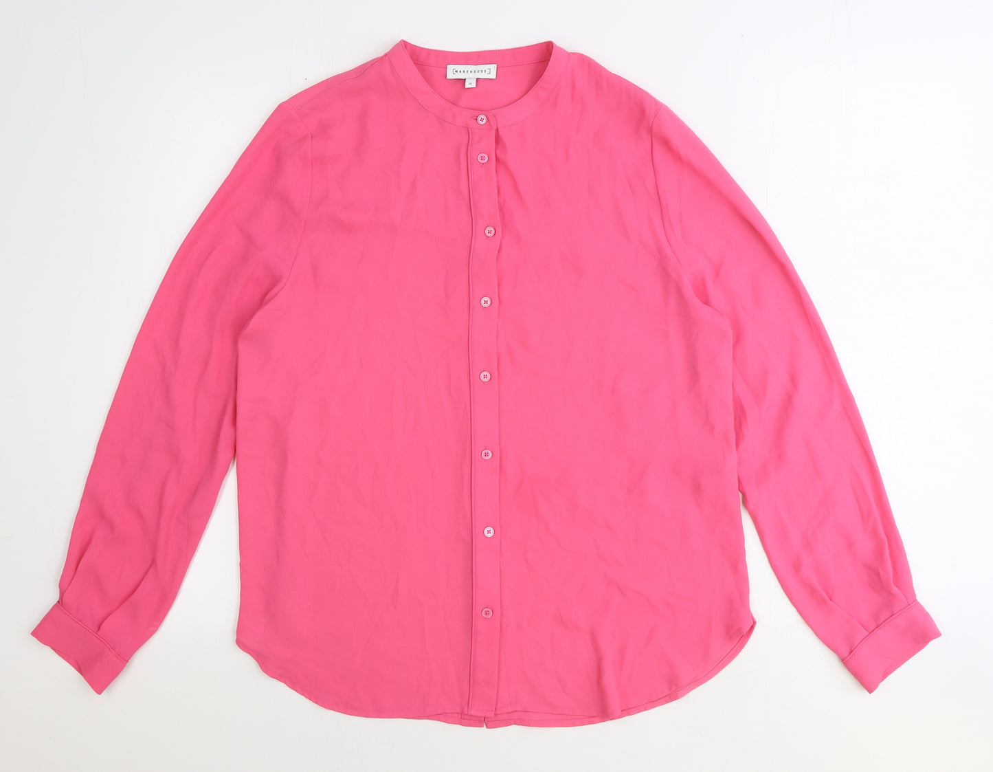 Warehouse Womens Pink Polyester Basic Button-Up Size 12 Round Neck