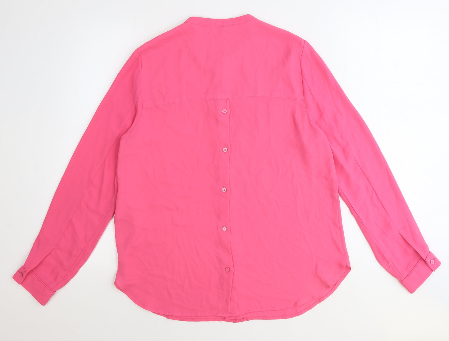 Warehouse Womens Pink Polyester Basic Button-Up Size 12 Round Neck