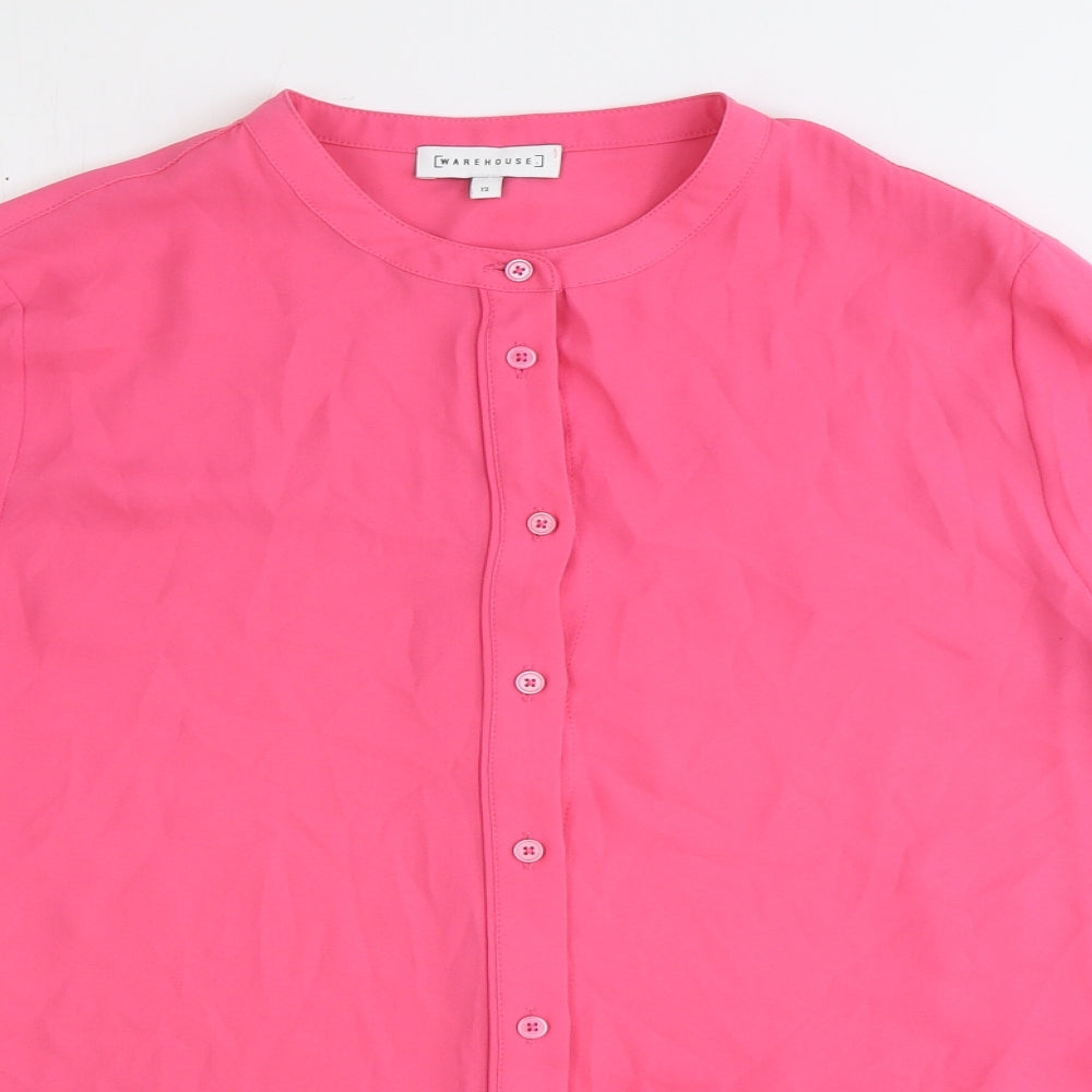 Warehouse Womens Pink Polyester Basic Button-Up Size 12 Round Neck
