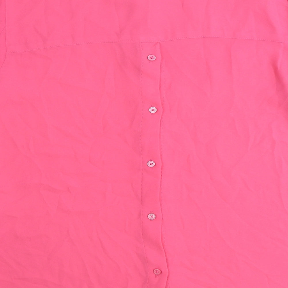Warehouse Womens Pink Polyester Basic Button-Up Size 12 Round Neck