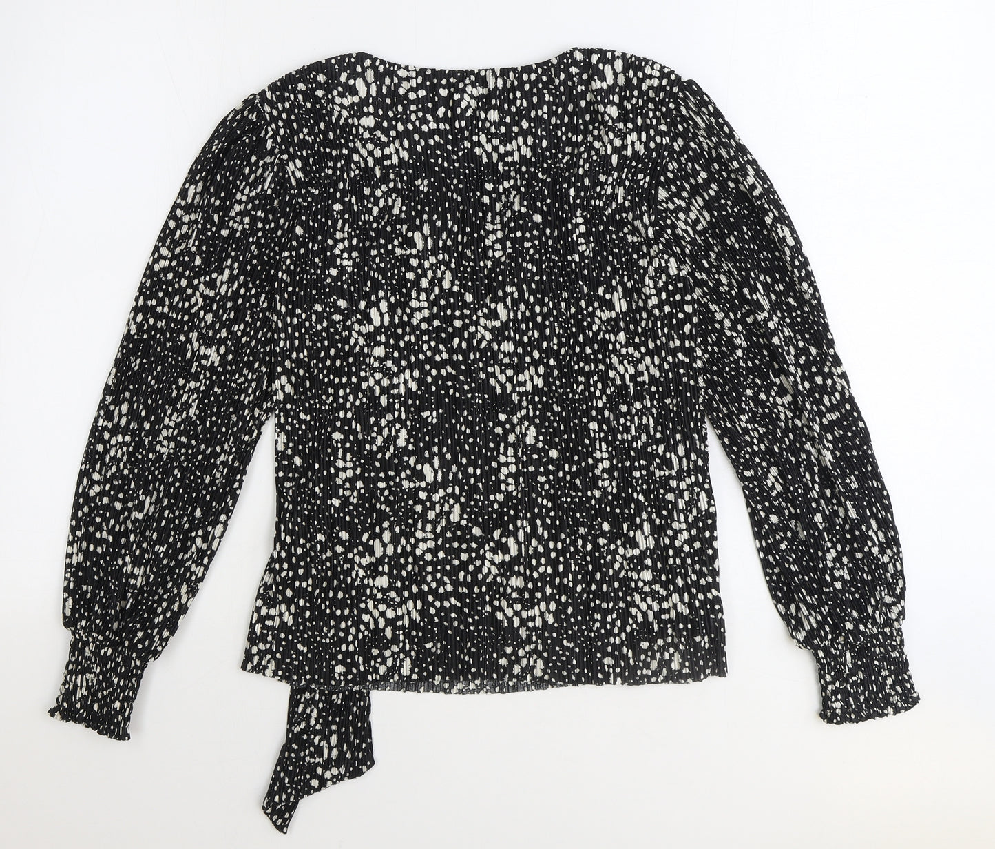 Monsoon Womens Black Geometric Polyester Wrap Blouse Size S V-Neck
