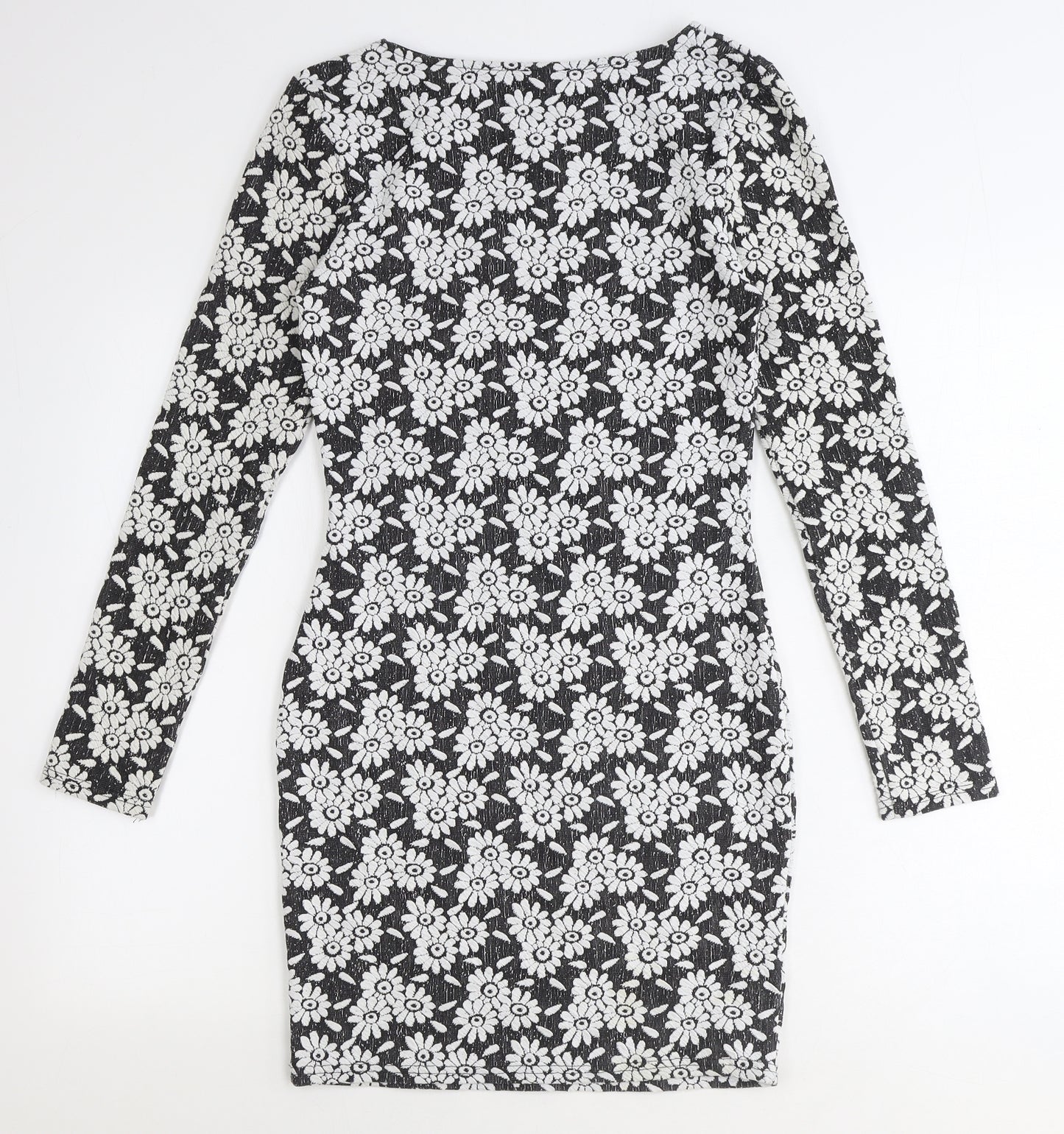 River Island Womens Black Floral Polyester Bodycon Size 10 Boat Neck Pullover