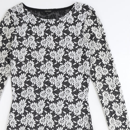 River Island Womens Black Floral Polyester Bodycon Size 10 Boat Neck Pullover