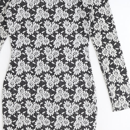River Island Womens Black Floral Polyester Bodycon Size 10 Boat Neck Pullover