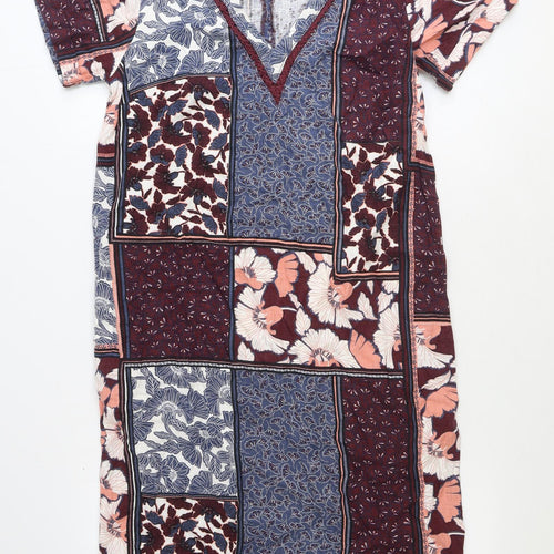 NEXT Womens Multicoloured Geometric Linen Shift Size 10 V-Neck Button