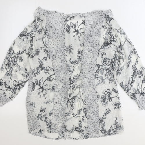 George Womens Grey Floral Polyester Basic Button-Up Size 12 V-Neck