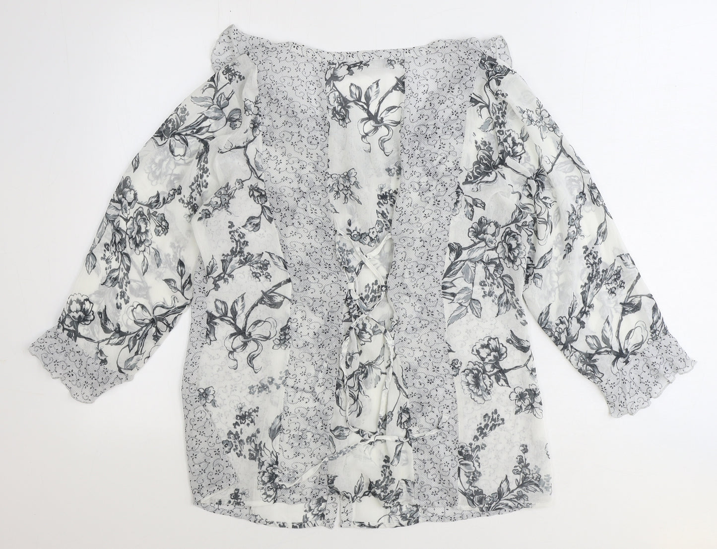 George Womens Grey Floral Polyester Basic Button-Up Size 12 V-Neck
