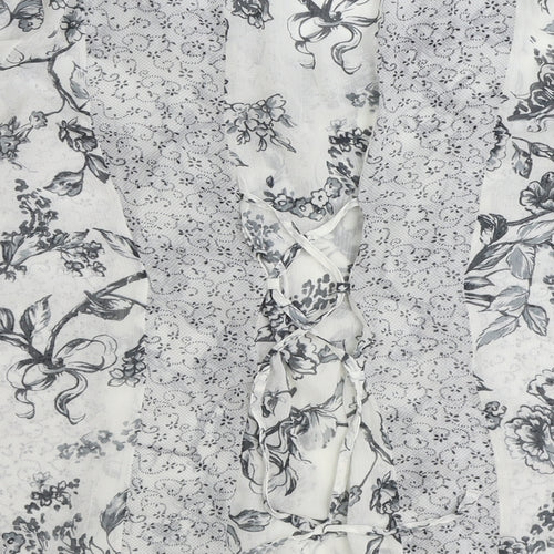 George Womens Grey Floral Polyester Basic Button-Up Size 12 V-Neck